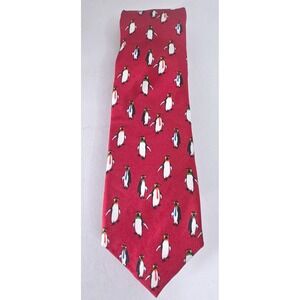NWT J Crew Mens/Boys 100% Silk Tie Red Penguins W/Necktie Print‎